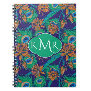 Flowers And Feathers   Monogram Notebook