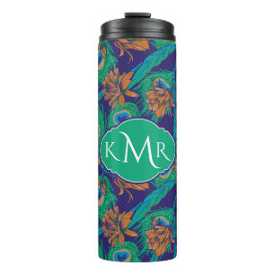 Flowers And Feathers   Monogram Thermal Tumbler