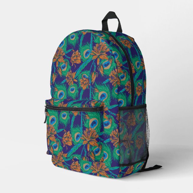 Flowers And Feathers Printed Backpack (Back Corner Right)