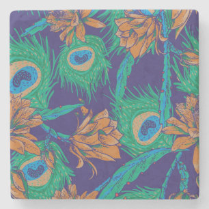 Flowers And Feathers Stone Coaster