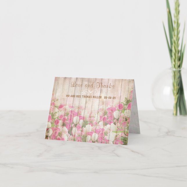 Flowers and Fence Wedding Thank You Note Card (Front)