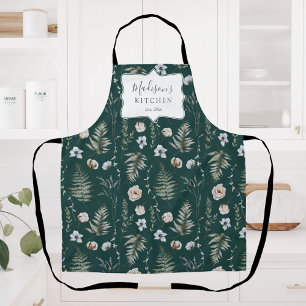 Flowers and Fern Leaves Forest Floral Botanical Apron