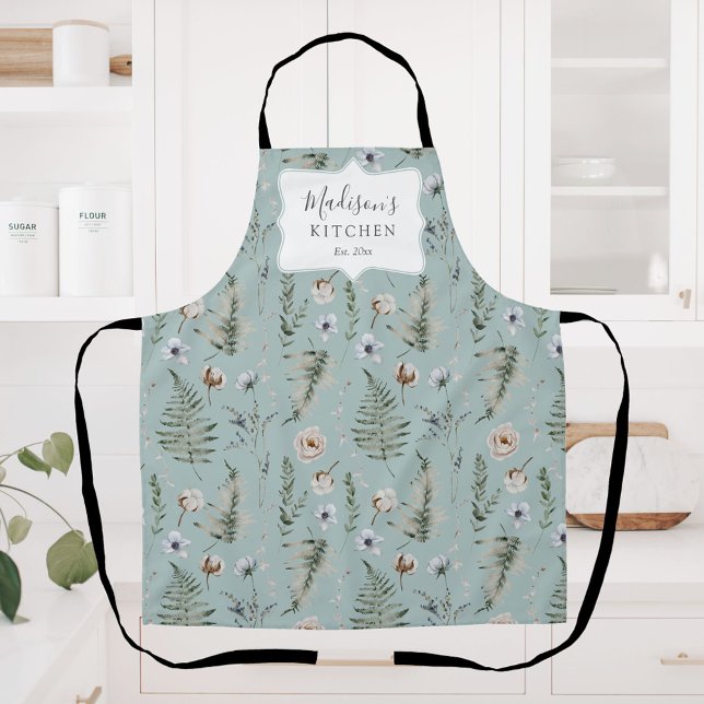 Flowers and Fern Leaves Forest Floral Botanical Apron (In situ)