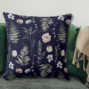 Flowers and Fern Leaves Forest Floral Botanical Cushion