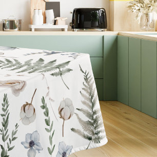 Flowers and Fern Leaves Forest Floral Botanical Tablecloth