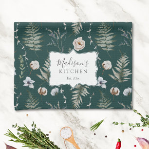 Flowers and Fern Leaves Forest Floral Botanical Tea Towel