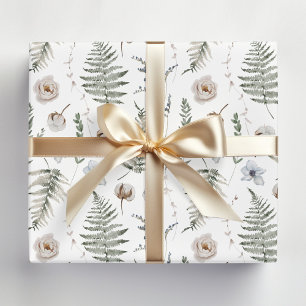 Flowers and Fern Leaves Forest Floral Botanical Wrapping Paper