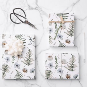 Flowers and Fern Leaves Forest Floral Botanical Wrapping Paper Sheet