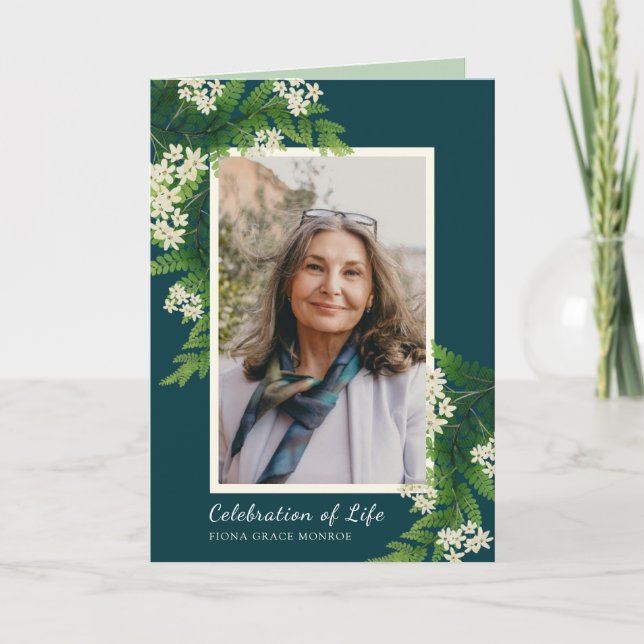 Flowers and Ferns Photo Memorial Folded Program (Front)