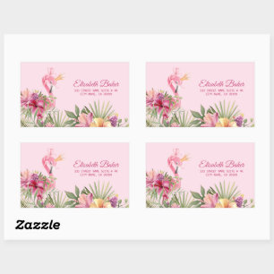 Flowers And Flamingo Rectangular Sticker