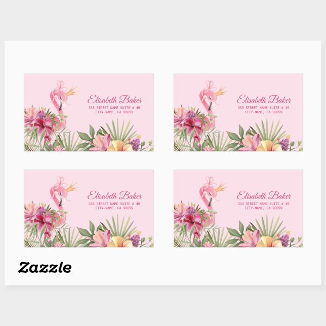 Flowers And Flamingo Rectangular Sticker (Sheet)