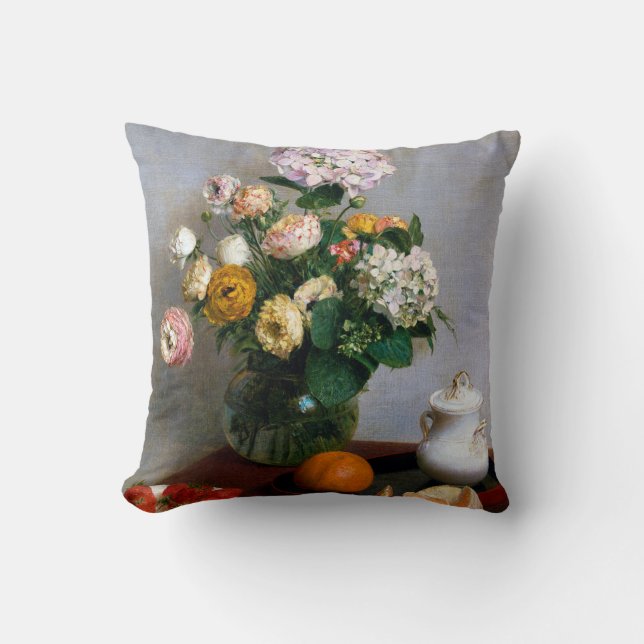 Flowers and Fruit, Henri Fantin-Latour Cushion (Front)