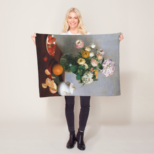 Flowers and Fruit, Henri Fantin-Latour Fleece Blanket (In Situ)