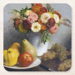 Flowers and Fruit, Henri Fantin-Latour Square Paper Coaster
