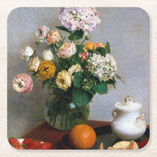 Flowers and Fruit, Henri Fantin-Latour Square Paper Coaster