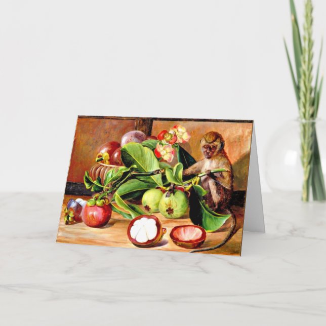 Flowers and fruit of Mangosteen; Singapore Monkey, Card (Front)