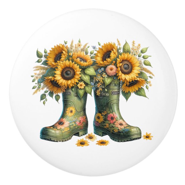 Flowers and Garden Boots Ceramic Knob (Front)