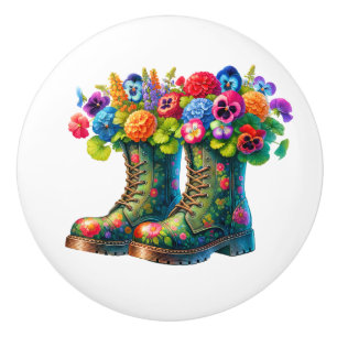 Flowers and Garden Boots Ceramic Knob