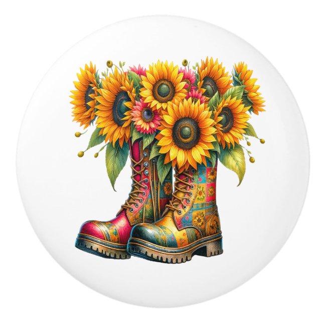 Flowers and Garden Boots Ceramic Knob (Front)