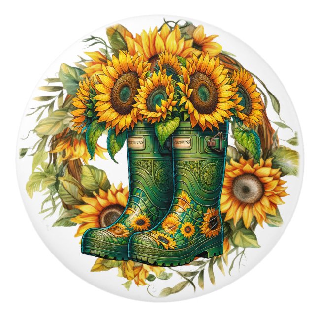 Flowers and Garden Boots Ceramic Knob (Front)