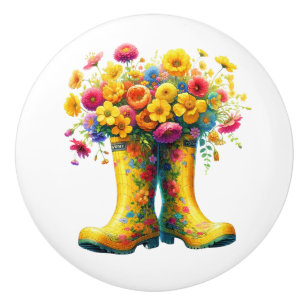 Flowers and Garden Boots Ceramic Knob
