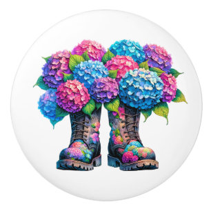 Flowers and Garden Boots Ceramic Knob
