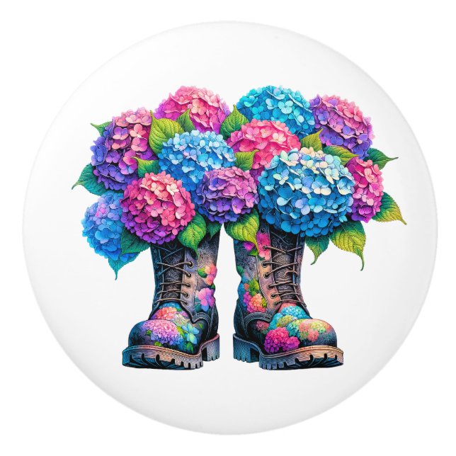 Flowers and Garden Boots Ceramic Knob (Front)