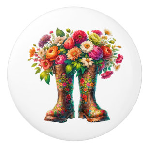 Flowers and Garden Boots Ceramic Knob