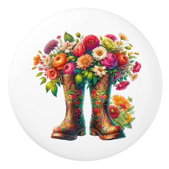 Flowers and Garden Boots version 2 Ceramic Knob (Front)