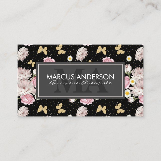 Flowers and Glitter Butterflies | Gold Speckles Appointment Card (Front)