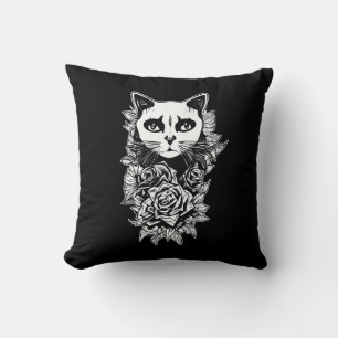 Flowers And Gothic Cat Cushion