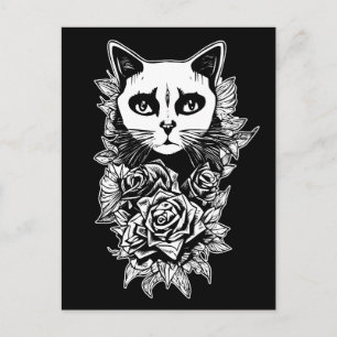 Flowers And Gothic Cat Postcard