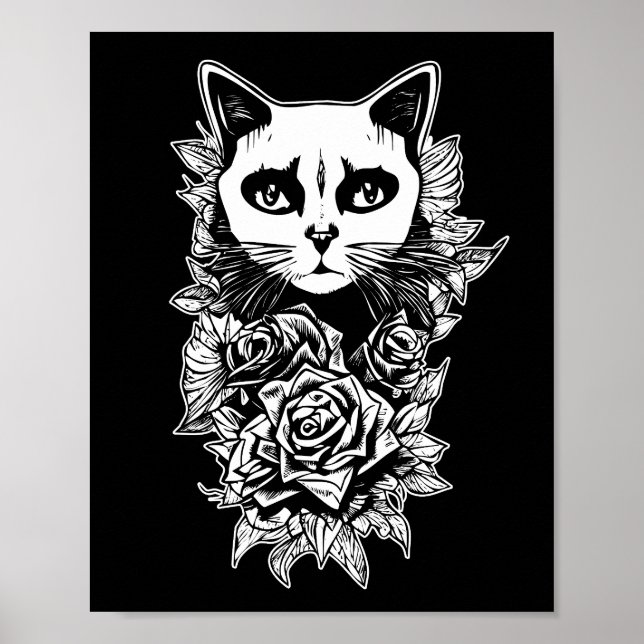 Flowers And Gothic Cat Poster (Front)