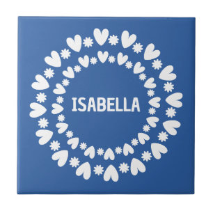 Flowers And Hearts Name Ceramic Tile