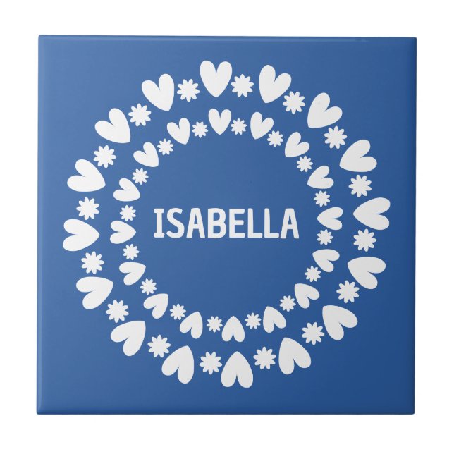 Flowers And Hearts Name Ceramic Tile (Front)
