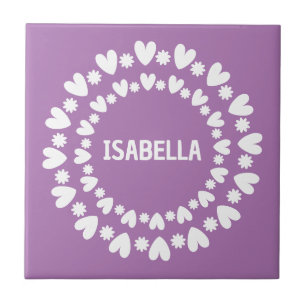 Flowers And Hearts Name Ceramic Tile