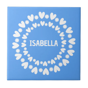 Flowers And Hearts Name Ceramic Tile