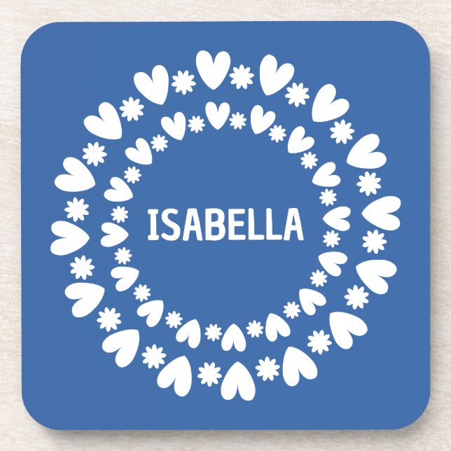 Flowers And Hearts Name Coaster (Front)