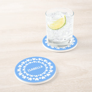 Flowers And Hearts Name Coaster