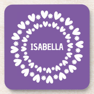 Flowers And Hearts Name Coaster