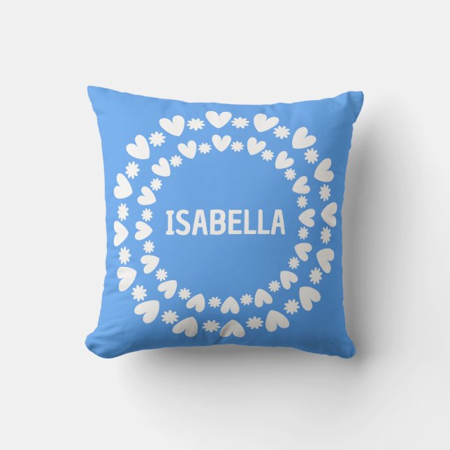 Flowers And Hearts Name Cushion (Front)