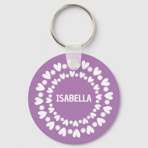 Flowers And Hearts Name Key Ring