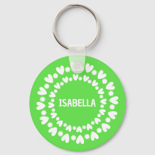 Flowers And Hearts Name Key Ring