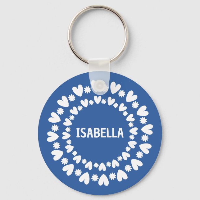 Flowers And Hearts Name Key Ring (Front)