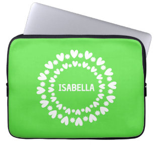 Flowers And Hearts Name Laptop Sleeve