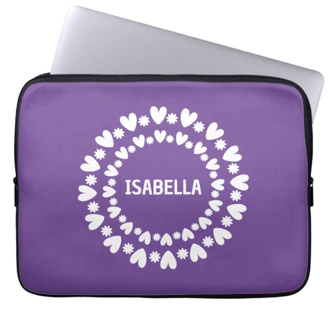 Flowers And Hearts Name Laptop Sleeve (Front)