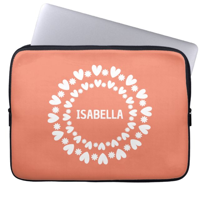 Flowers And Hearts Name Laptop Sleeve (Front)