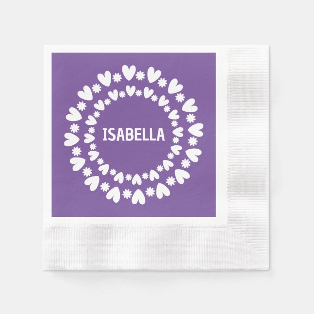 Flowers And Hearts Name Napkin (Front)