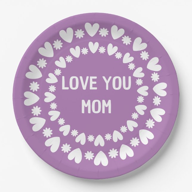 Flowers And Hearts Name Paper Plate (Front)