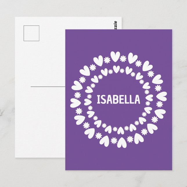 Flowers And Hearts Name Postcard (Front/Back)